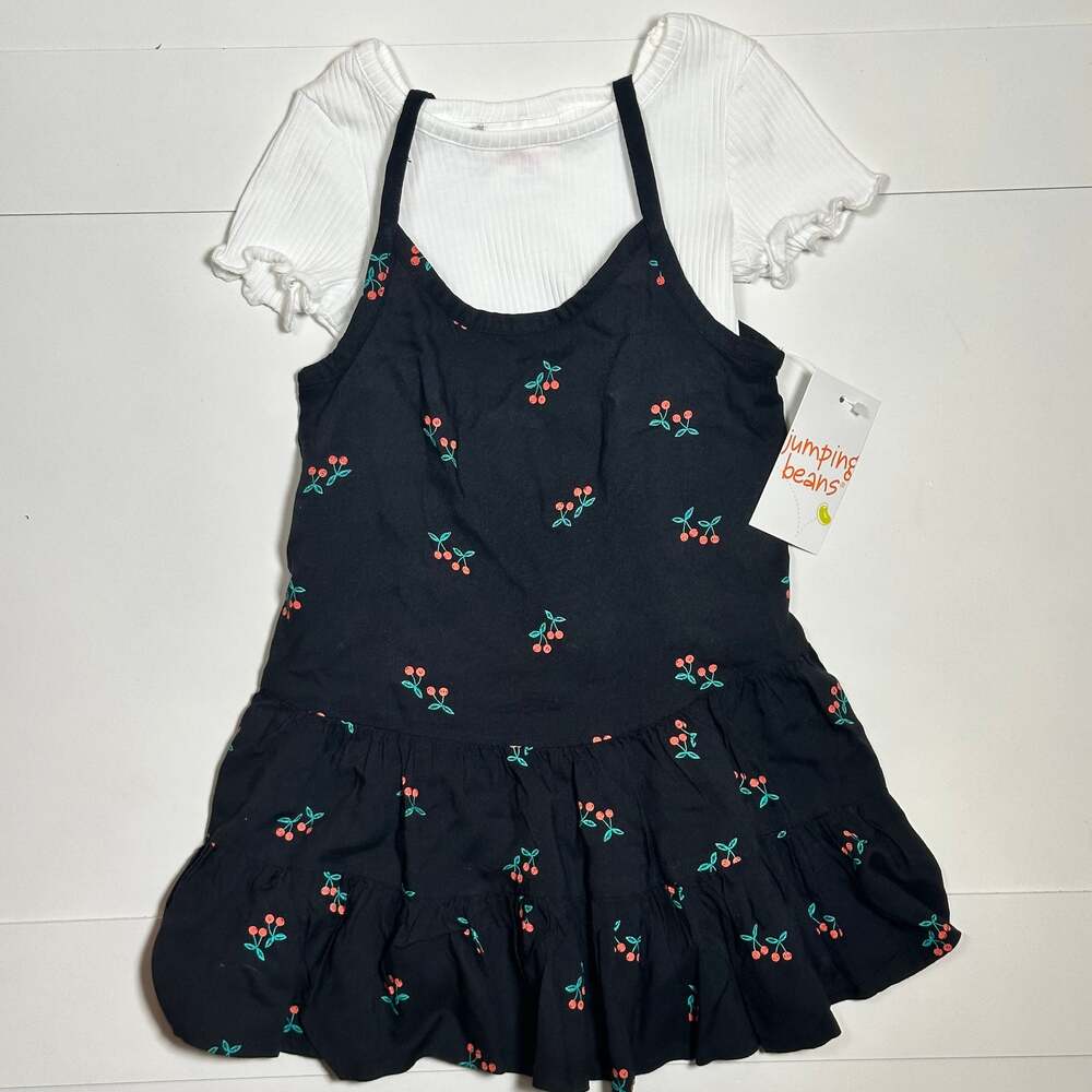 NWT Jumping Beans Baby Girl 2-Piece Tiered Cherry Dress & Rib Tee Set Size 12M
